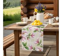 Pastoral Magnolia Ombre Pink Table Runner 36 Inches Long,Table Runners Kitchen Dining Tables Decoration for Home Party Decor, Farmhouse Blossom Floral Tables Runner Wedding Dresser Scarf