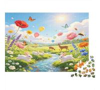 Pastoral Meadow Rabbit Deer 1000 Piece Jigsaw Puzzle Paper For Adults Spring Floral Scenery Relaxation Gift Home Decor Family Activity 52x38cm/1000pcs