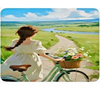 Pastoral Mouse Mat 20 x 25 cm, Gaming Mouse Pad, Improves Speed and Accuracy, Mini Mousepad Bicycle, Anti-Slip Rubber Waterproof Desk Mat with Smooth Cloth Surface, For Travel Office Laptop qw-451