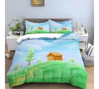 Pastoral Painting Double Bedding Set Village Duvet Covers Adults, Soft Fluffy Microfibre Quilt Cover, Bedding Double Bed Set with Zipper Closure + 2 Pillowcases 50x75cm -Ai3526
