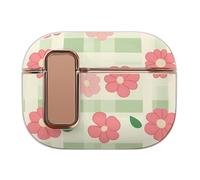 Pastoral Red Flower Green Plaid Hard Shell Case Skin Accessories Cover with Secure Lock Clip Compatible with AirPods Pro 2