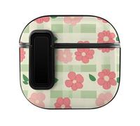 Pastoral Red Flower Green Plaid Hard Shell Case Skin Accessories Cover with Secure Lock Clip Compatible with AirPods 4