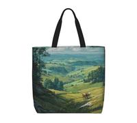 Pastoral Scenery Print Canvas Tote Bags for Women Reusable Grocery Bag Large Gym Canvas Cloth Pouch Portable Shopping Handbag with Inner Pocket