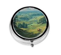 Pastoral Scenery Print Personalised Portable Pillbox with,Mini Pillbox Compact and Convenient Pill Organiser for Storing and Organising Pills