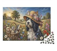 Pastoral Sheepdog 1000 Piece Puzzle English Wildflower Field for Relaxation Experienced Jigsaw Fans Memory Improvement Retirement Gift 52x38cm/1000pcs