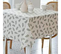 Pastoral Square Tablecloth - 52 x 52 Inch - Beige Linen Table Cloth - Washable Table Cover with Dust-Proof Wrinkle Resistant for Restaurant, Picnic, Bistro, Indoor and Outdoor Dining, Green Leaf