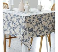 Pastoral Square Tablecloth - 52 x 52 Inch - Linen Fabric Table Cloth - Washable Table Cover with Dust-Proof Wrinkle Resistant for Restaurant, Picnic, Indoor and Outdoor Dining, Floral (Dark Blue)