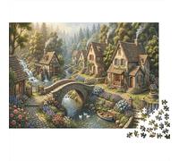 Pastoral Stream Village 1000 Piece Puzzle English Countryside for Relaxation Experienced Jigsaw Fans Memory Improvement Retirement Gift 38x26cm/1000pcs