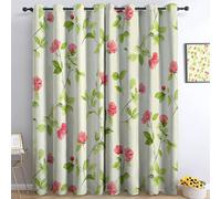 Pastoral Style 100% Blackout Curtains for Bedroom Living Room, Plant Green Leaves Roses W 46 x L 54 Inches 2 Panels Set - Insulated Eyelet Drapes Decorative Curtains 54 Inches Drop