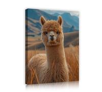 Pastoral Style Alpaca Canvas Wall Art Animal Portrait Pictures Rustic Farmhouse Artwork Prints Posters Painting for Bedroom Decor 60x80cm Innerframe