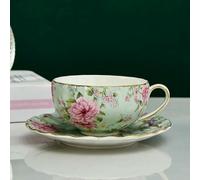 Pastoral Style Flowers Tea Set Ceramic Coffee Cup Suit Bone China Golden Edge Tea Cup and Saucer with A Spoon (1 Piece Style G 220ml)