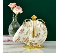 Pastoral Style Flowers Tea Set Ceramic Coffee Cup Suit Bone China Golden Edge Tea Cup and Saucer with A Spoon (2 Piece Style E 220ml)