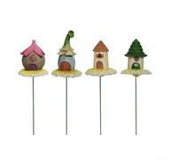 Pastoral Style Resin Cottage Figures Pink White 15cm