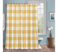Pastoral Style Shower Curtain with 12 Hooks Yellow Lattice Waterproof Fabric Shower Curtains Sets for Bathroom Bath Decorations, Machine Washable, 48"x72"