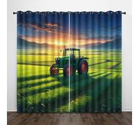 Pastoral Style Window Curtain Blackout Sunset Farmland Green Tractor UV Protection Thermal Insulation Window Drapes With Grommet Curtains for Living Room Windows Bedroom Study W182 x L213 CM 2 Panels