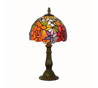 Pastoral Tiffany Table Lamp 8" Mini Stained Glass Night Light with Red Yellow Roses Traditional Desk Lamp for Bedroom Living Room Hallway Office Decor