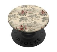 Pastoral Toile Scenic Landscape With Red Floral Blooms PopSockets Adhesive PopGrip
