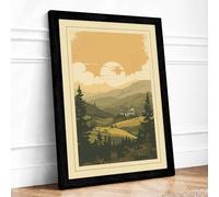 Pastoral Valley at Dawn Vintage Framed Wall Art Print A1 (84.1×59.4cm) Black, Wall Decor for Living Room, Bedroom, Office & Home, Ready to Hang, Art Gift