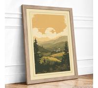 Pastoral Valley at Dawn Vintage Framed Wall Art Print A4 (29.7×21cm) Oak, Wall Decor for Living Room, Bedroom, Office & Home, Ready to Hang, Art Gift