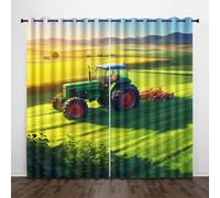 Pastoral Window Curtain Blackout Distant Mountains Farmland Tractor UV Protection Thermal Insulation Window Drapes With Grommet Curtains for Living Room Windows Bedroom Study W140 x L300 CM 2 Panels