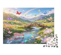 Pastoral Wooden Bridge Butterfly Meadow 1000 Piece Jigsaw Puzzle Paper for Adults Colorful Nature Scene Puzzle Game for Family Relaxation Focus Gift 70x50cm/1000pcs