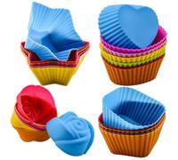 Pastoralist 24PCS Multicolor Silicone Cupcake Cases, 4 Shapes, Heat-Resistant, Non-Stick, Reusable, Baking Moulds