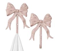 Pastoralist 2Pcs Bow Hooks for Wall, 5.3" Shabby Chic Decorative Wall Hooks, Iron Bow Coat Holder for Key, Towel, Bags, Cup, Hat and More, Hook, for