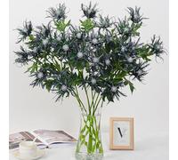 Pastoralist 3 Branchs Blue Thistle Artificial Flowers, 26 Inch Real Size Rustic Fake Flowers Blue Thistle Faux Plants Decor for Wedding Bouquet Centerpiece, Long Stems Artificial, Faux Plants