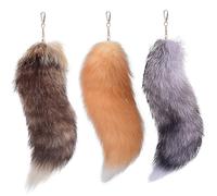 Pastoralist 3 Pcs Therian Tails,15.8 Inch Therian Fox Tail With Clasp, Fluffy Fur Fox Tail Keychain Faux Wolf Tail Cosplay Handbag Accessory Costume For Women Adult, Grey