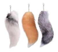 Pastoralist 3 Pcs Therian Tails,15.8 Inch Therian Fox Tail With Clasp, Fluffy Fur Fox Tail Keychain Faux Wolf Tail Cosplay Handbag Accessory Costume For Women Adult, White