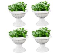 Pastoralist 4Pcs Urn Planter, 8x10in Classic Vintage Plastic Urn Planter Roman-Style Lightweight Flower Pots for Garden, Balcony, Home, Wedding Ceremony, White, Pedestal, Vase