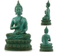 Pastoralist Buddha Statue Meditating Sakyamuni Buddha Sitting on Pedestal Sturdy & Long Lasting Resin Feng Shui Decor for Indoor Outdoor, Green, Statue Outdoor