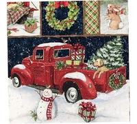 Pastoralist Christmas Panel Quilt, Red Truck, Snowman & Pumpkin Collage, Polyester Fabric, 90x110cm, Home Decor