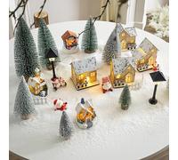Pastoralist Christmas Village Sets, 30PCS/Set LED Christmas Town Village Sets, DIY Christmas Village Houses and Christmas Village Accessories for Xmas Winter Decor Gifts, Christmas Village Sets