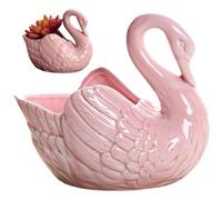 Pastoralist Elegant Swan-Shaped Ceramic Planter, Small Succulent Flower Pot for Home Office, Decorative Animals Plant Pot, Cute Indoor Outdoor Garden Decor (Pink)