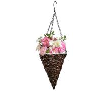 Pastoralist Hanging Planter Upside-Down Cone-Shaped Rattan Woven Hanging Flower Pot with Chain, Hanger & Inner Plastic Film Rustic Planter Basket for Indoor Outdoor, Pot, Flower