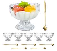 Pastoralist Ice Cream Bowls with Spoons 6 Set Scalloped Transparent Glass Ice Cream Cups for Dessert, Fruit, Salad, Snack & More, Bowls, Bar