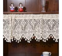 Pastoralist Lace Valances for Windows, 120x38cm Crochet Floral Hollow Curtain with Tassel, Semi Sheer Window Decorative Valances for Bedroom, Living Room