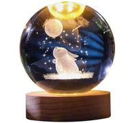 Pastoralist Rabbit Crystal Ball,Rabbit Garden Ornaments,3d Crystal Ball Engraved Rabbit And Moon,2.4'' Glass Globe With Wooden Base For Women Daughter, Collectible Ornaments For Home