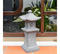 Pastoralist Resin Asian Zen Garden Pagoda Lantern, 17.3'' Tall, Solar Powered, Waterproof, Grey