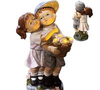 Pastoralist Solar Garden Ornaments, Boy and Girl Figurine Statues, Weatherproof Resin, Solar-Powered LED Lights, Blue, Pink