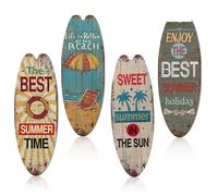 Pastoralist Surfboard Decor,4pcs/Set Summer Surfboard Surfing Hanging Wooden Ornaments Decorations Surf Board Shaped Beach Signs Wood Ornament With String For Home Summer