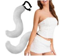 Pastoralist Therian Tail, Fox Tail Artificial 20inch Furry Tail Realistic Faux Fur Tail with Adjustable Waist Belt Built-in Frame Decorative Therian Tail for Cosplay Halloween, White, Fox Tail
