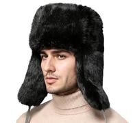 Pastoralist Unisex-Adults Trapper Hat, Imitation Rabbit Russian Hats for Men, Winter Thick Furry Earflap Cap Windproof Cycling Ski Hunting Trapper Hat for Women Men, Black