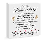 Pastor's Wife Appreciation Gifts Engraved Wooden Block Sign Desk Decor Sign for Pastors Wife Christian Religious Christmas Thanksgiving Birthday Mothers Day Gift for Preacher's Wife