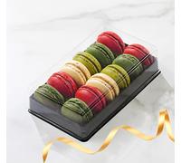 Pastry Chef's Boutique Clear and Black Base Plastic French Macarons Small Gift Boxes - Holds 12 Macarons - Cavity Size 1.76'' x 1'' - Pack of 10
