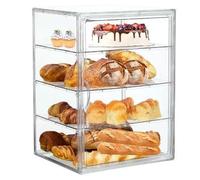 Pastry Display Case 4 Layer Clear Acrylic Bread Box with Magnetic Door Dustproof Countertop Bakery Display Stand Cookie Holder with Removable Dividers 16x12x10in