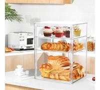 Pastry Display Case 4 Layers Adjustable Bakery Display Bins, Clear Acrylic Bread Box with Magnetic Door for Bagels Muffins bread box,for Kitchen Countertop Keeps Bread and Rolls,29.5x25x39.5cm
