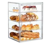Pastry Display Case 4 Layers Clear Bread Box with Magnetic Door Dustproof Bakery Display Case with Removable Dividers Cookie Stand for Kitchen Bakeries, 16x12x10in