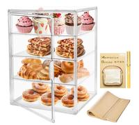 Pastry Display Case,Large Bakery Cookie Display Stand for Kitchen Countertop,4 Layers Adjustable Clear Bread Storage with Magnetic Door Bread Box and Cupcake Kitchen Counter 15.5x11.4x9.8 Inch